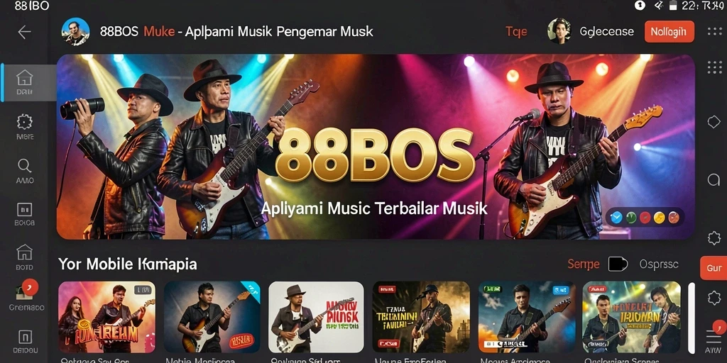 Tampilan utama aplikasi 88BOS dengan koleksi lagu-lagu menarik.