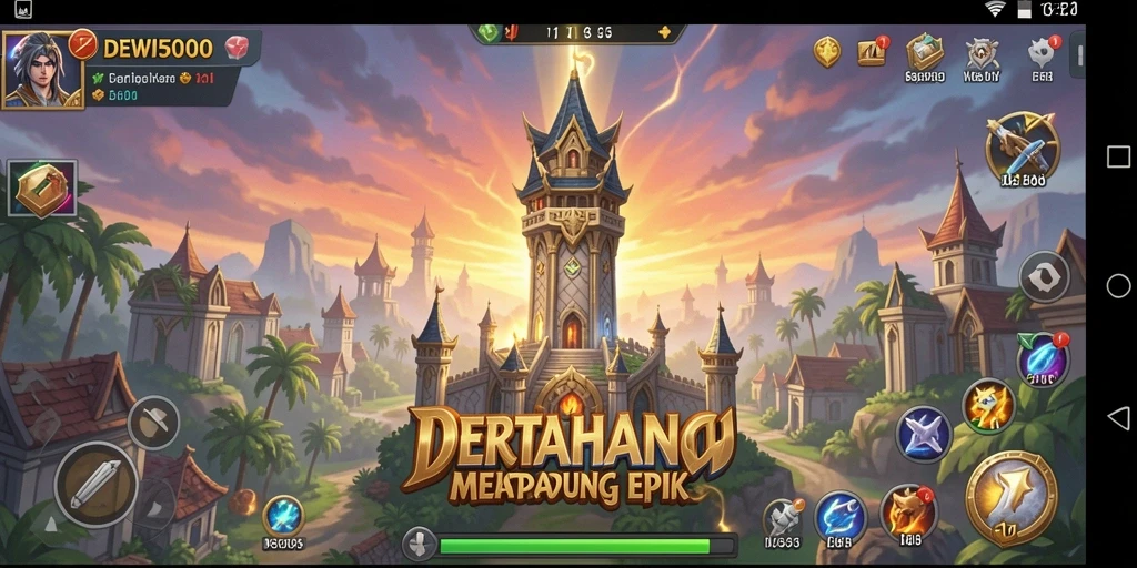 Tampilan gameplay menara pertahanan yang mendebarkan di DEWI5000.
