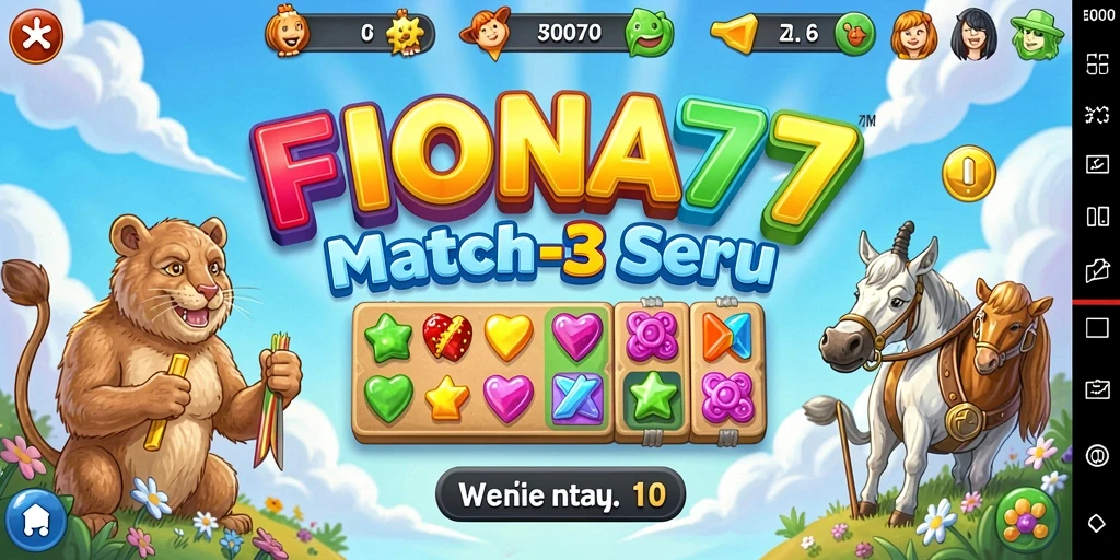 Tampilan gameplay seru FIONA77 dengan tantangan Match-3 menarik.