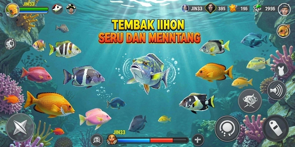 Tangkapan layar dari gameplay JIN33 yang menunjukkan aksi Tembak Ikan yang seru.