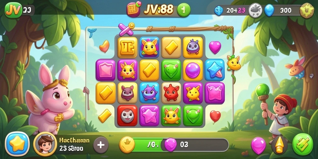 Tangkapan layar gameplay JV88 yang menarik dan penuh warna.