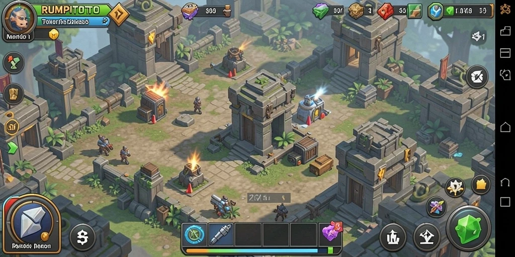 Tampilan menarik dari gameplay RUMPITOTO dalam Tower Defense.
