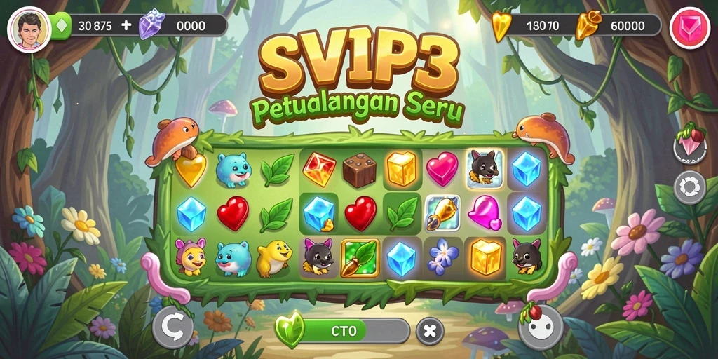 Screenshot gameplay SVIP3 yang menunjukkan keseruan mencocokkan petak.