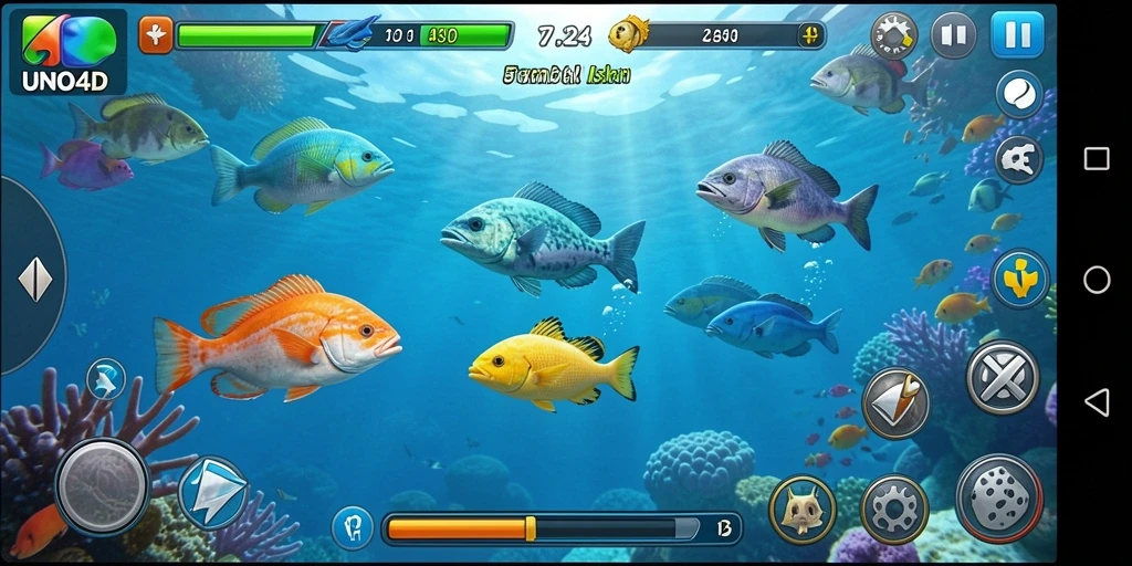 Gameplay seru UNO4D dengan aksi menangkap ikan.